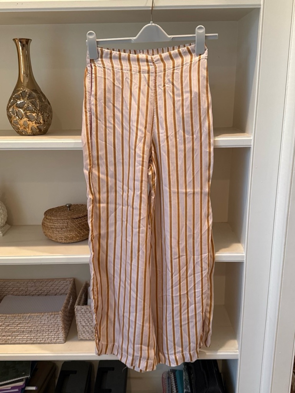Urban Outfitters White and Mustard Striped Wide-Leg Pants